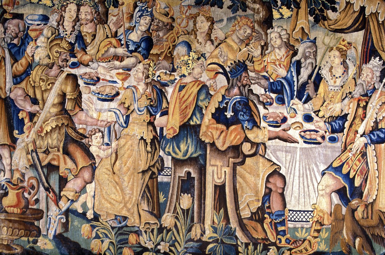 Indre & Loire N* 114 - Chateau de Chinon - "" Gudernes måltid "" - flamsk gobelin fra det 17. århundrede. af Unknown