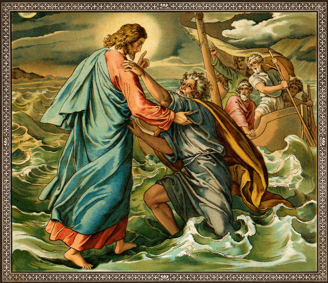 Jesus irettesætter Peters vantro - Bible af Unknown