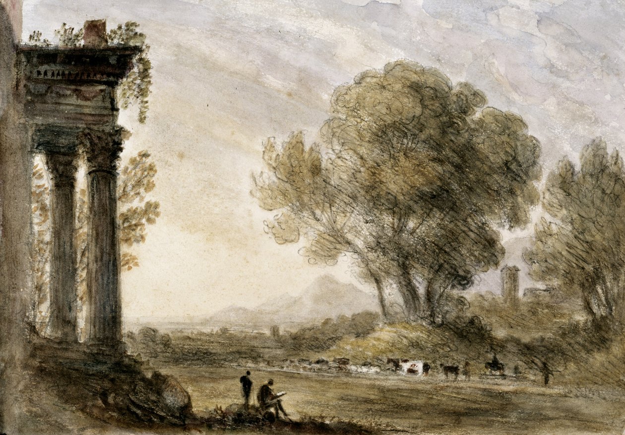 Landskab i stil med Claude af William Crotch, 1838. af Unknown