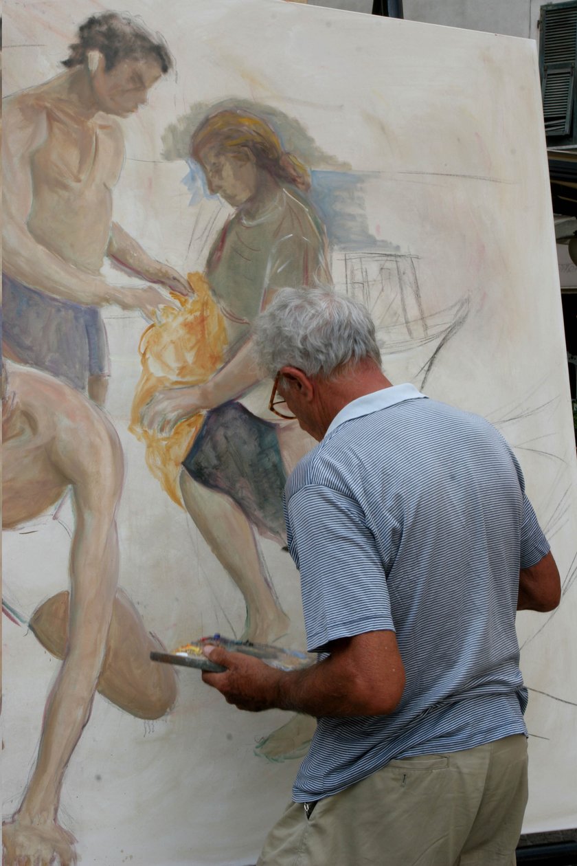 Maler på arbejde, La Soffitta nella Strada, Sommerantikvaremesse, Sarzana, Ligury, Italien af Unknown