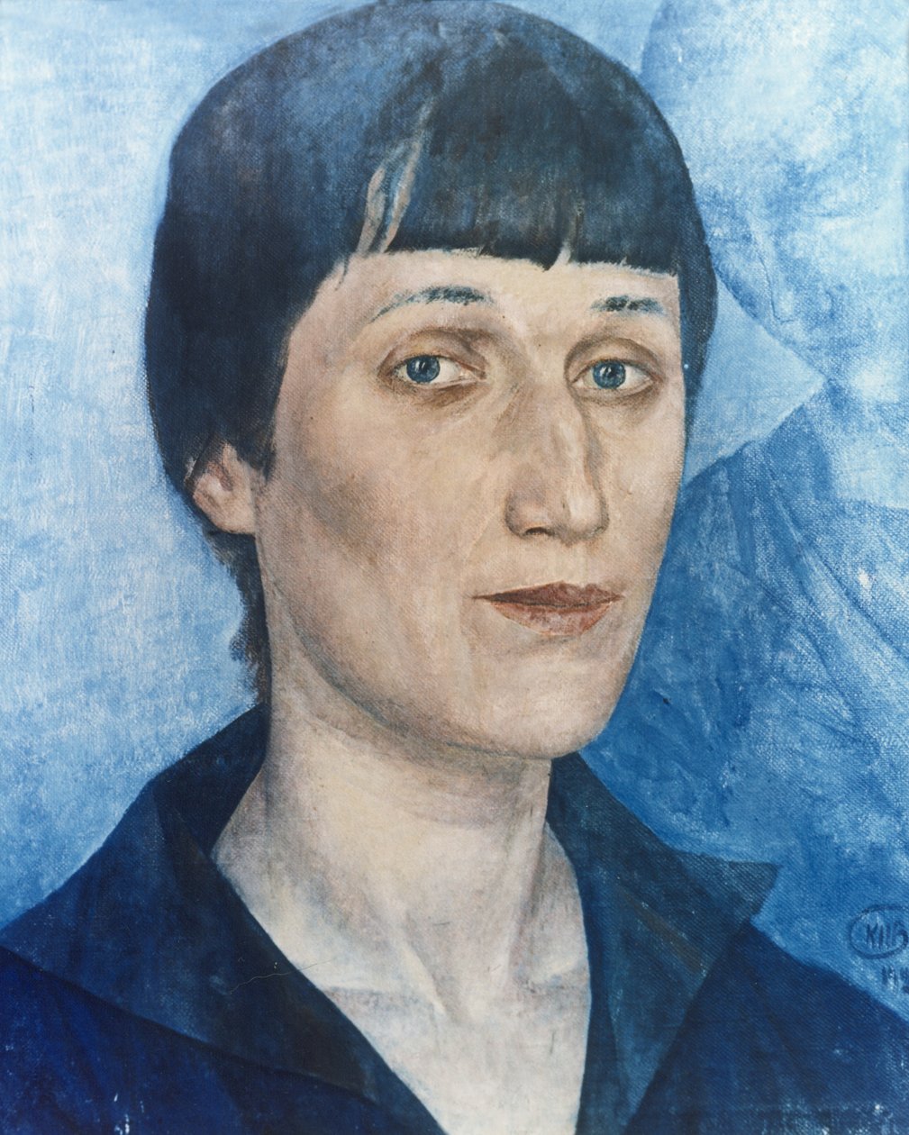 Portræt af den russiske digter Anna Akhmatova (1888-1966) af Petrov-Vodkin, 1922. af Unknown