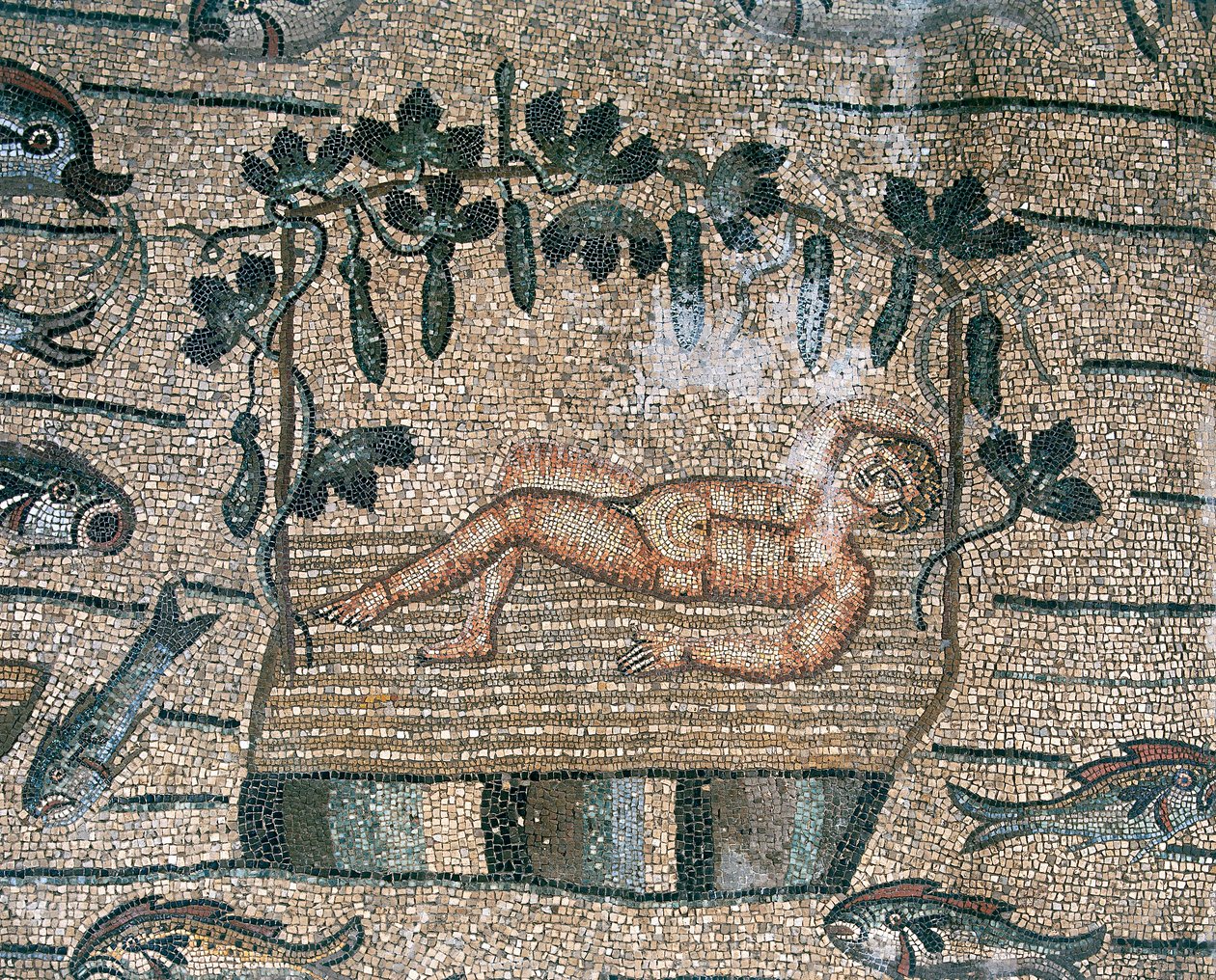 Profeten Jonas i hvile, især gulvet i den palæo-kristne basilika i Aquileia, Udine af Unknown