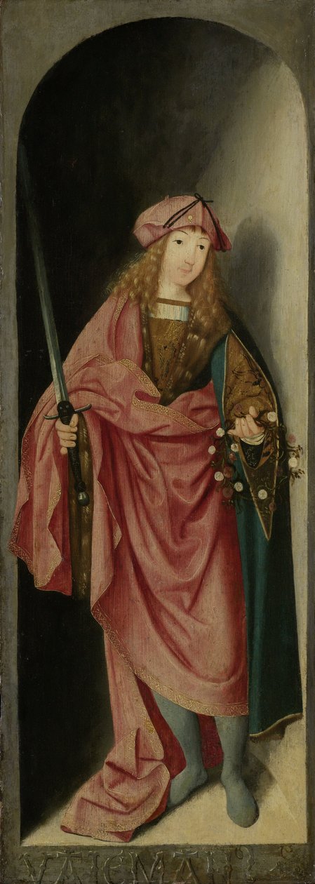 Saint Valerian, venstre fløj af et triptykon tilskrevet Master of the Brunswick Diptykon, ca. 1490-1500 af Unknown