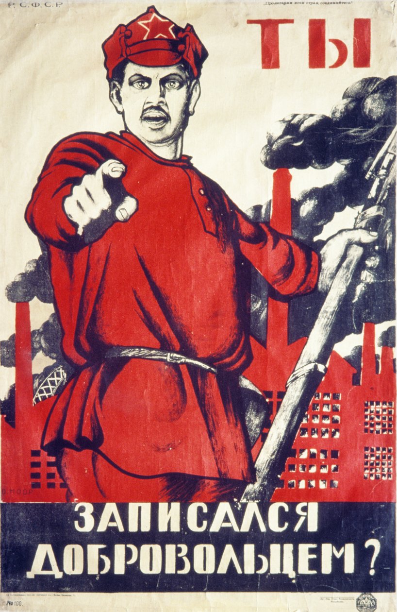 Sovjetisk rekrutteringsplakat fra den russiske revolutions tid, du! har du tilmeldt dig de frivillige?. af Unknown