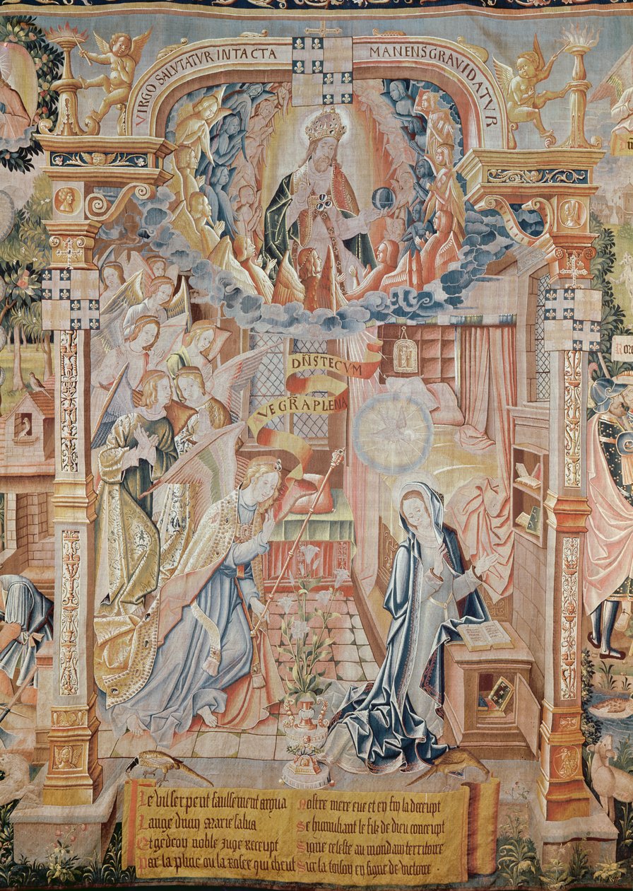Bebudelsen, fra scener fra Jomfruens liv, Tapestry, 1530 (se også 61162 & 61164-6) af Unknown