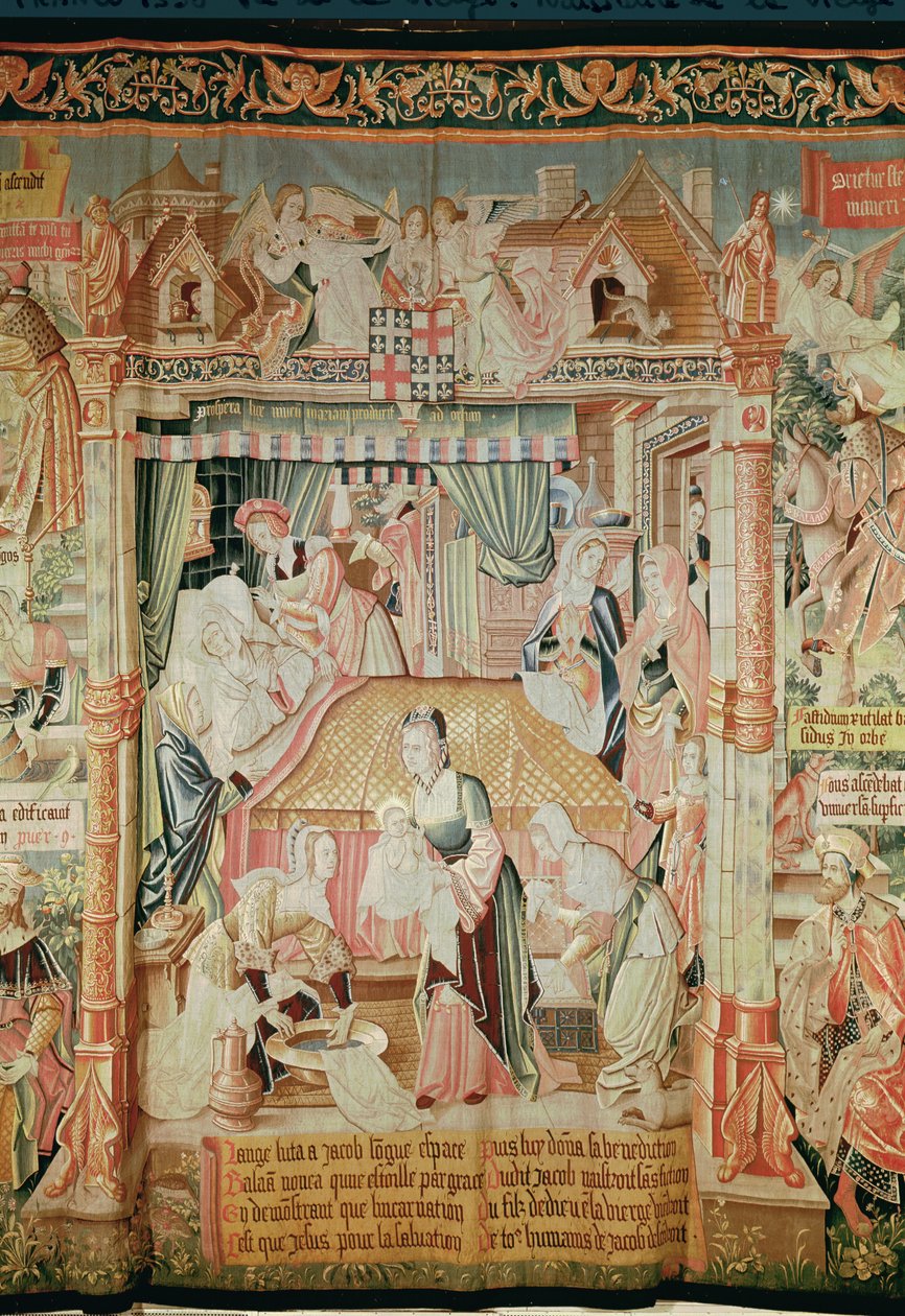 Jomfruens fødsel, fra scener fra Jomfruens liv, Central Panel, 1530 (se også 61162-3 & 61165) af Unknown