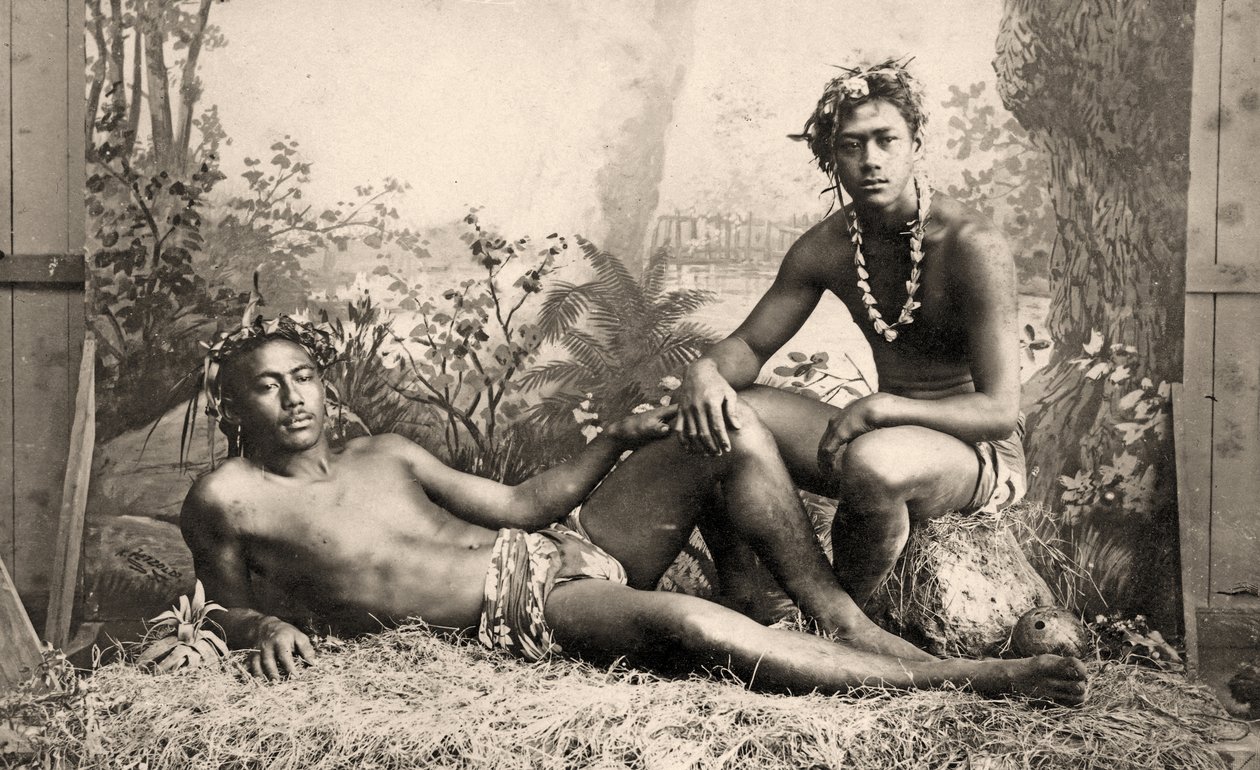 To mandlige dansere, Tahiti, 1887 af Unknown