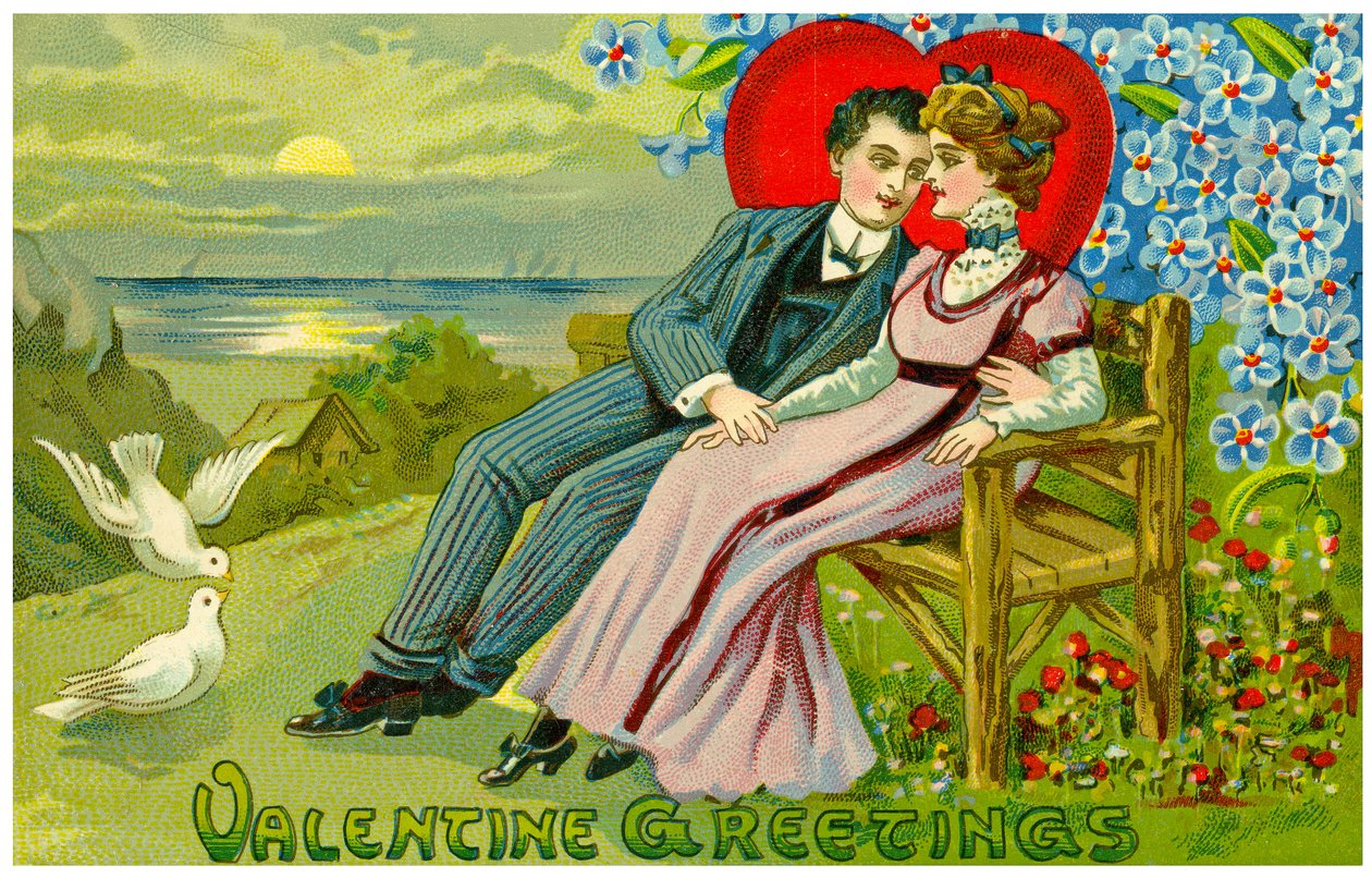 Valentinsdagskort, der forestiller to elskende, ca. 1910 af Unknown
