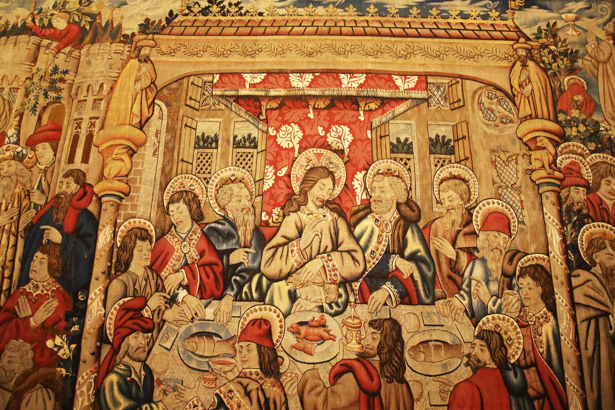 Vatikanmuseet: gobelin med den sidste nadver - (fra episoder fra lidenskaben, Tournai?, slutningen af det 15. århundrede) (Galleria di San Pio V, St Pius V Gallery) af Unknown
