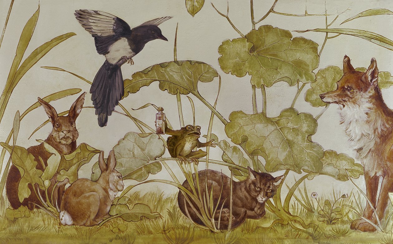 Tapet i salen viser Aesops Fables, Castell Coch, South Wales af Unknown