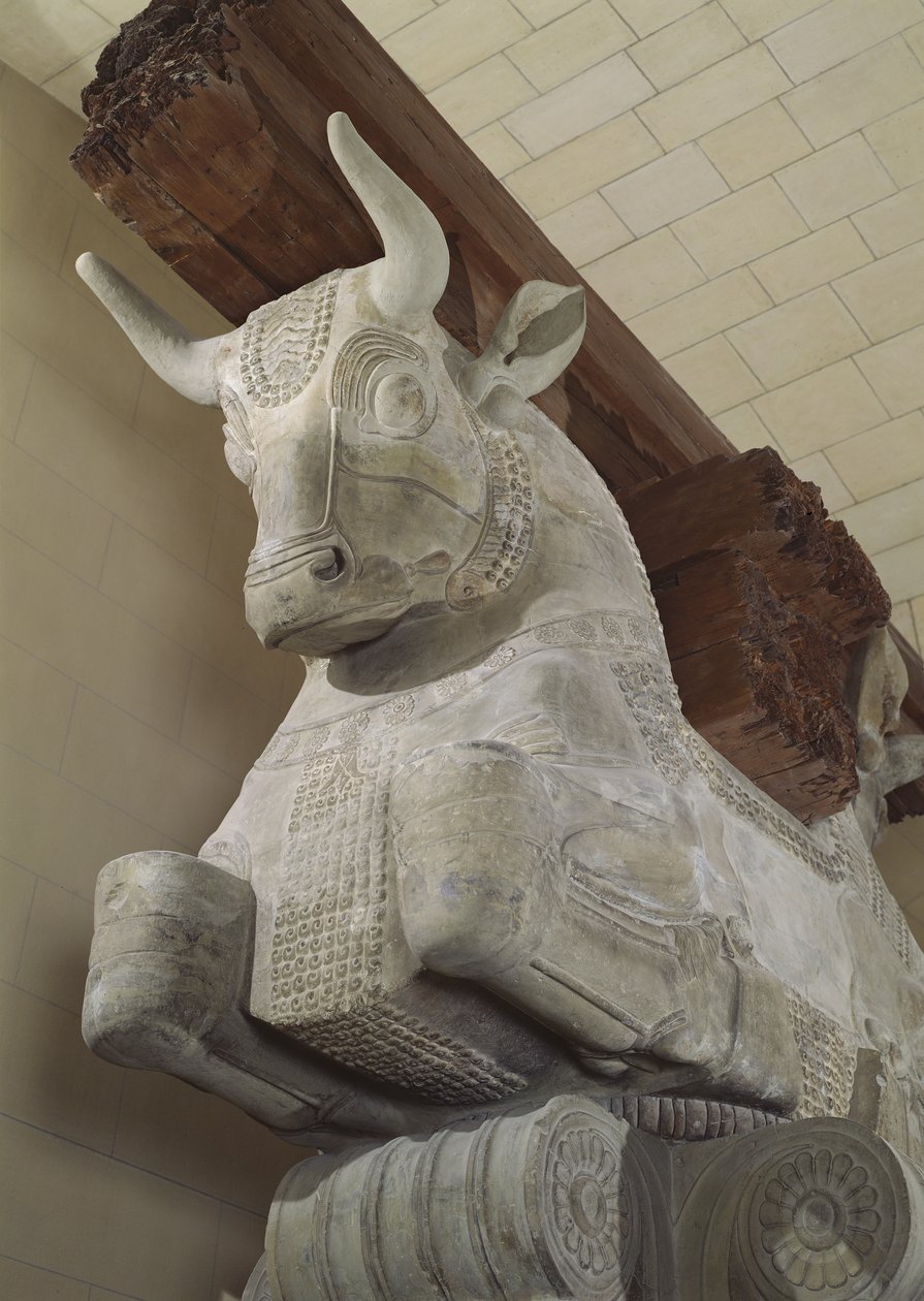 Hovedstad i persisk stil fra en søjle af Apadana, fra Darius den Stores palads i Susa, Iran, ca. 500 f.Kr. (kalksten) af Achaemenid