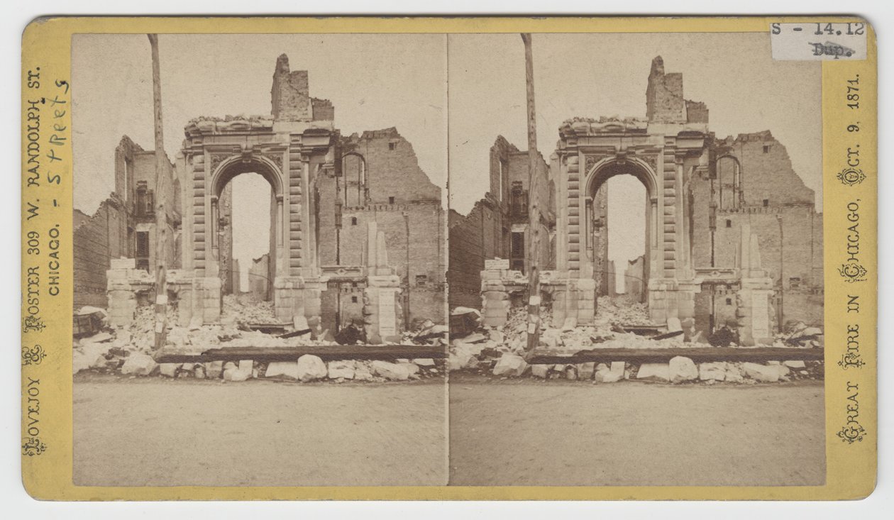 Stereograf af ruinerne på Washington Street efter Chicago-branden i 1871 af American Photographer