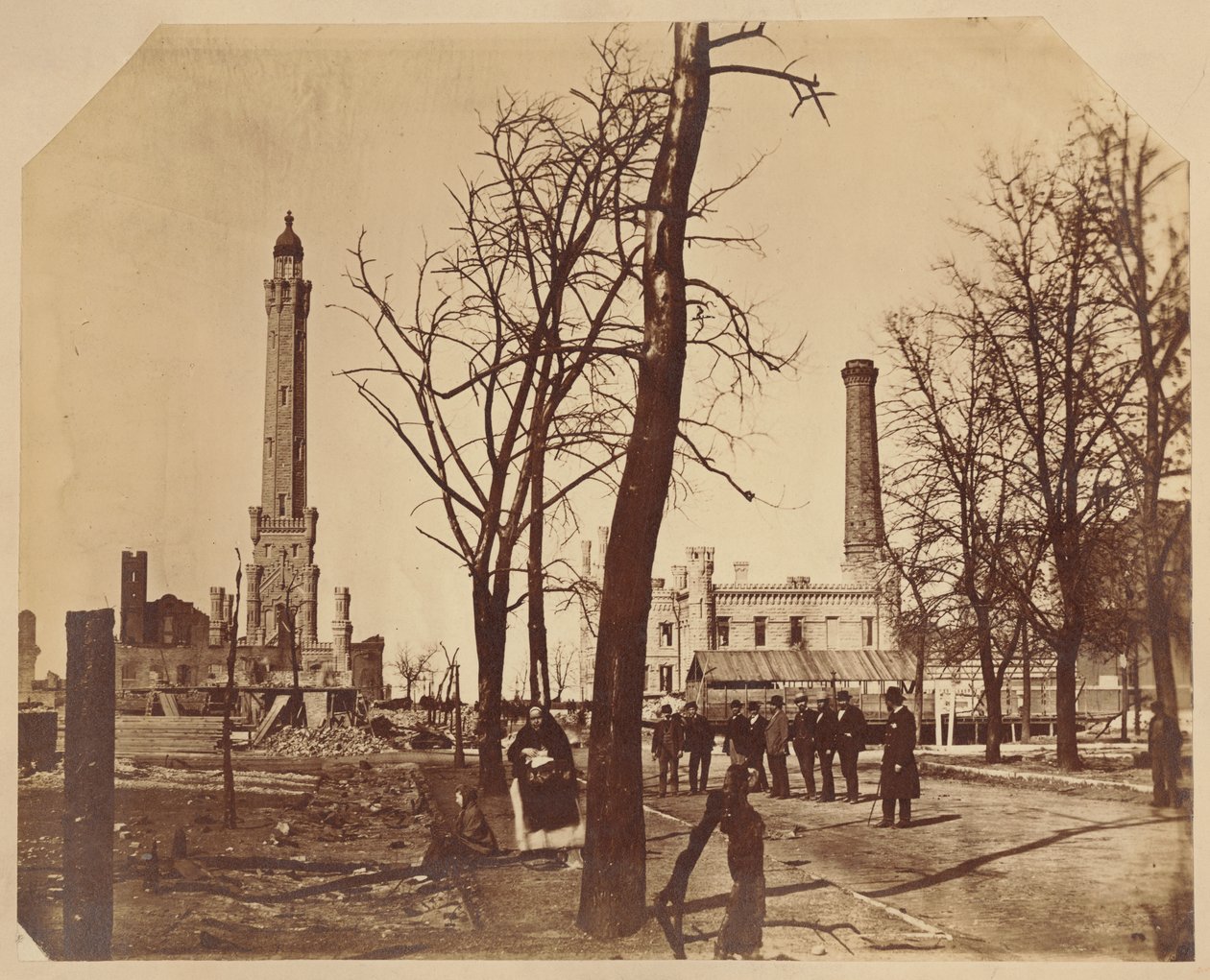 Stereografisk visning af Chicago Waterworks efter Chicago Fire, 1871 af American Photographer
