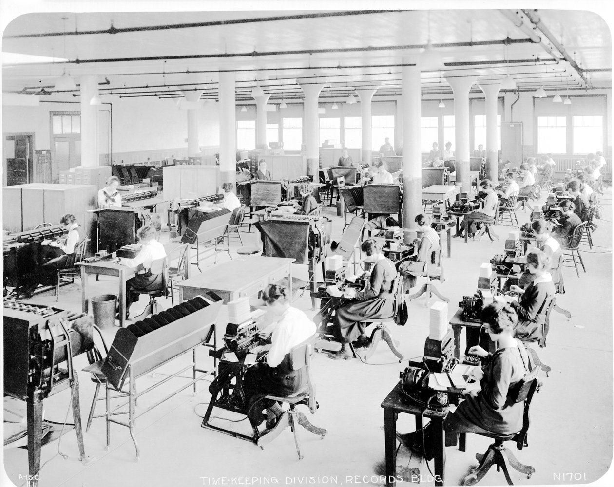 Tidtagningsafdelingen ved Hog Island Shipyards i Philadelphia, 1918 af American Photographer