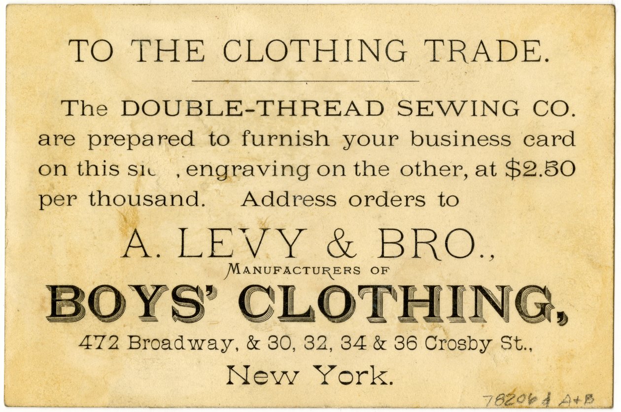 A. Levy Brothers Patent Process, handelskort verso (litho [handelskort]) af American School