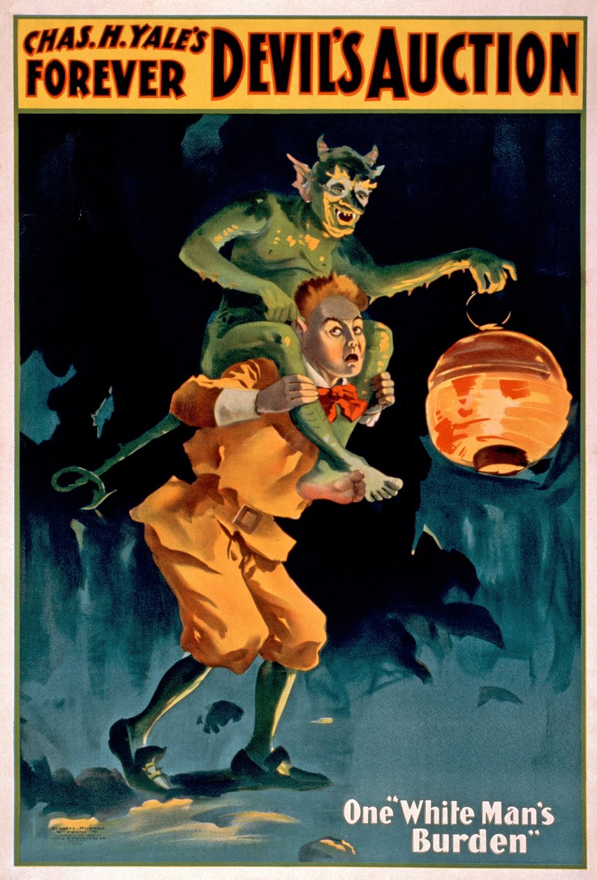 Annonce for Charles Yales djævleauktion, pub. 1899 af American School