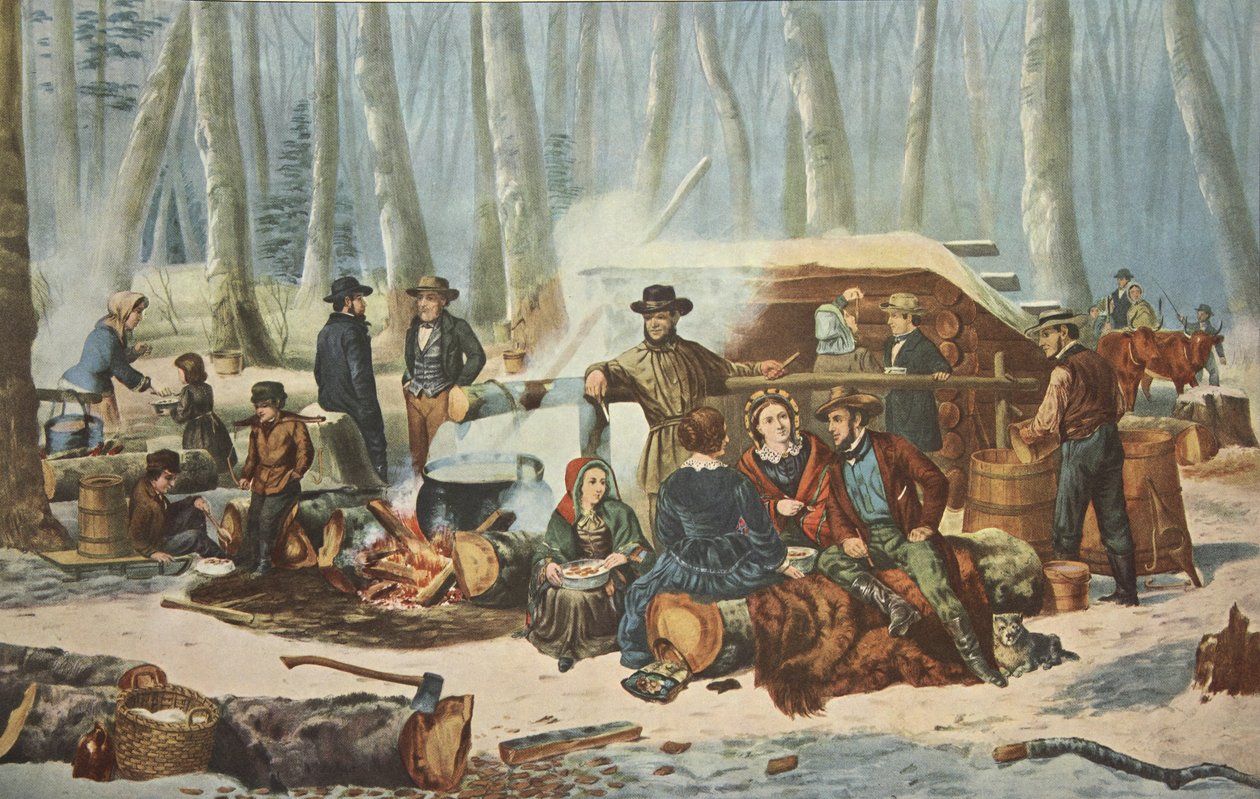 American Forest Scene - Maple Sugaring, pub. 1856, Currier & Ives af American School