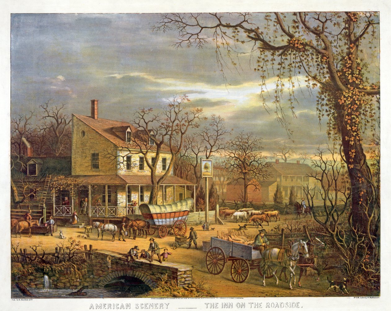 Amerikanske landskaber - The Inn on the Roadside, pub. 1872 af American School