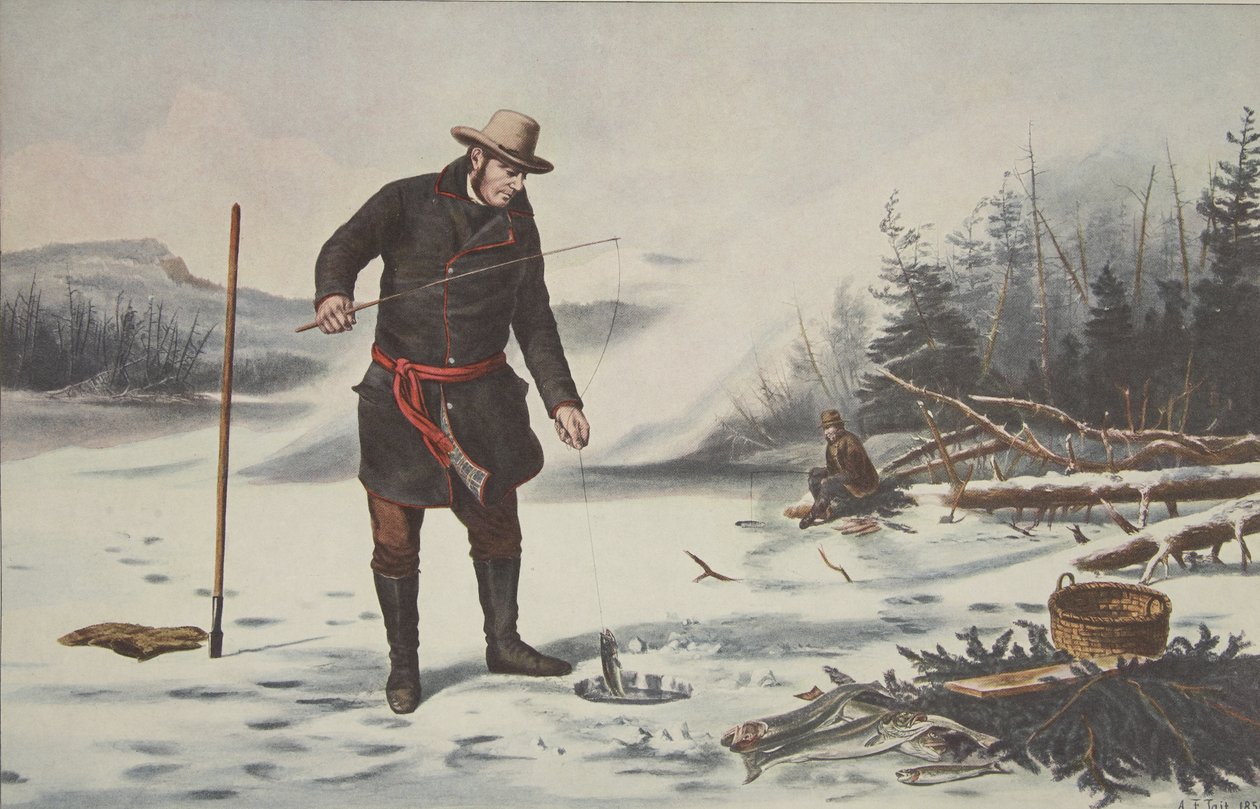 American Winter Sports - Trout Fishing on Chateaugay Lake (Franklin County N.Y. ), pub. 1856, Currier & Ives af American School