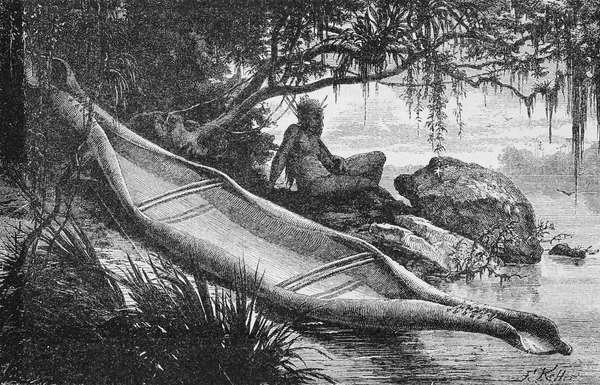 Bark Canoe of Wild Indians, from the Amazon and Madeira Rivers, af Franz Keller, 1874 af American School