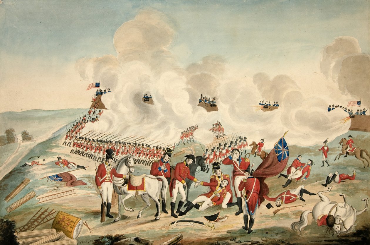Slaget ved New Orleans og generalmajor Packenhams død den 8. januar 1815, pub. 1815 af American School
