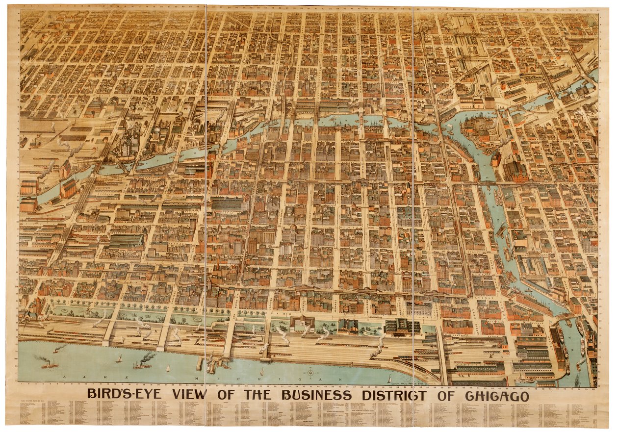 Fugleperspektiv af forretningsdistriktet i Chicago, 1898 af American School