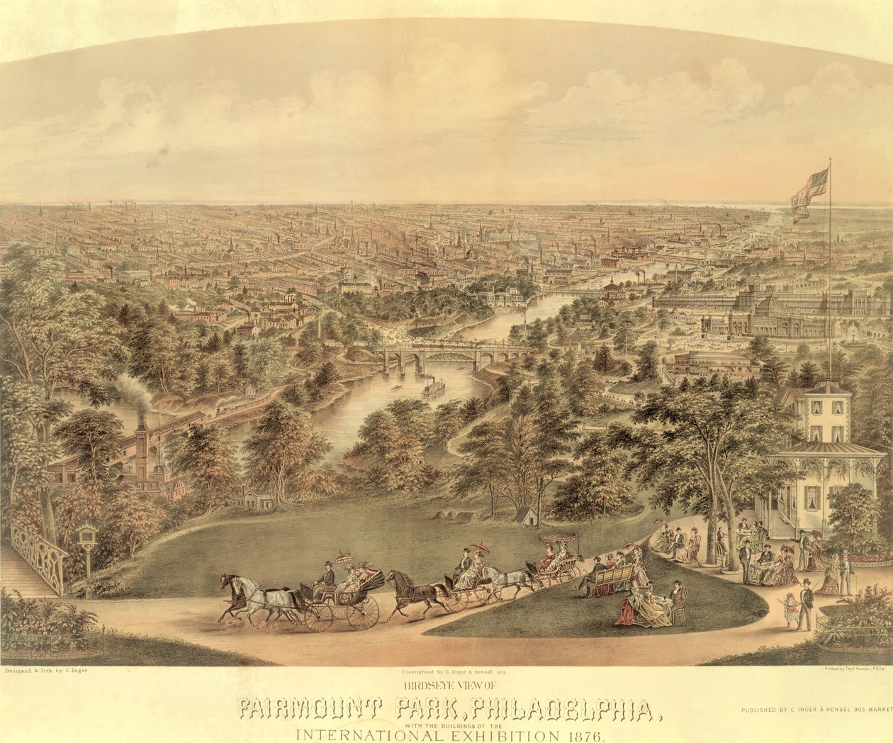 Fugleperspektiv af Fairmount Park, Philadelphia, 1876 af American School