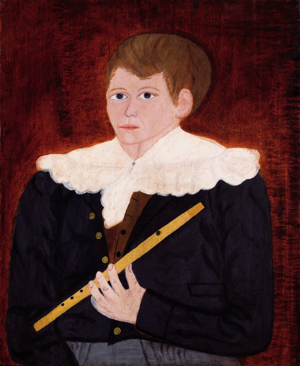 Dreng med en fløjte, ca. 1820 (olie på træpanel) af American School
