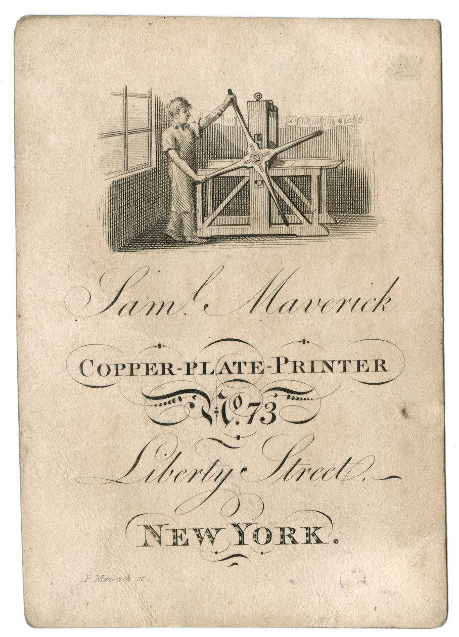 Visitkort til Samuel Maverick, ca. 1812-45 af American School