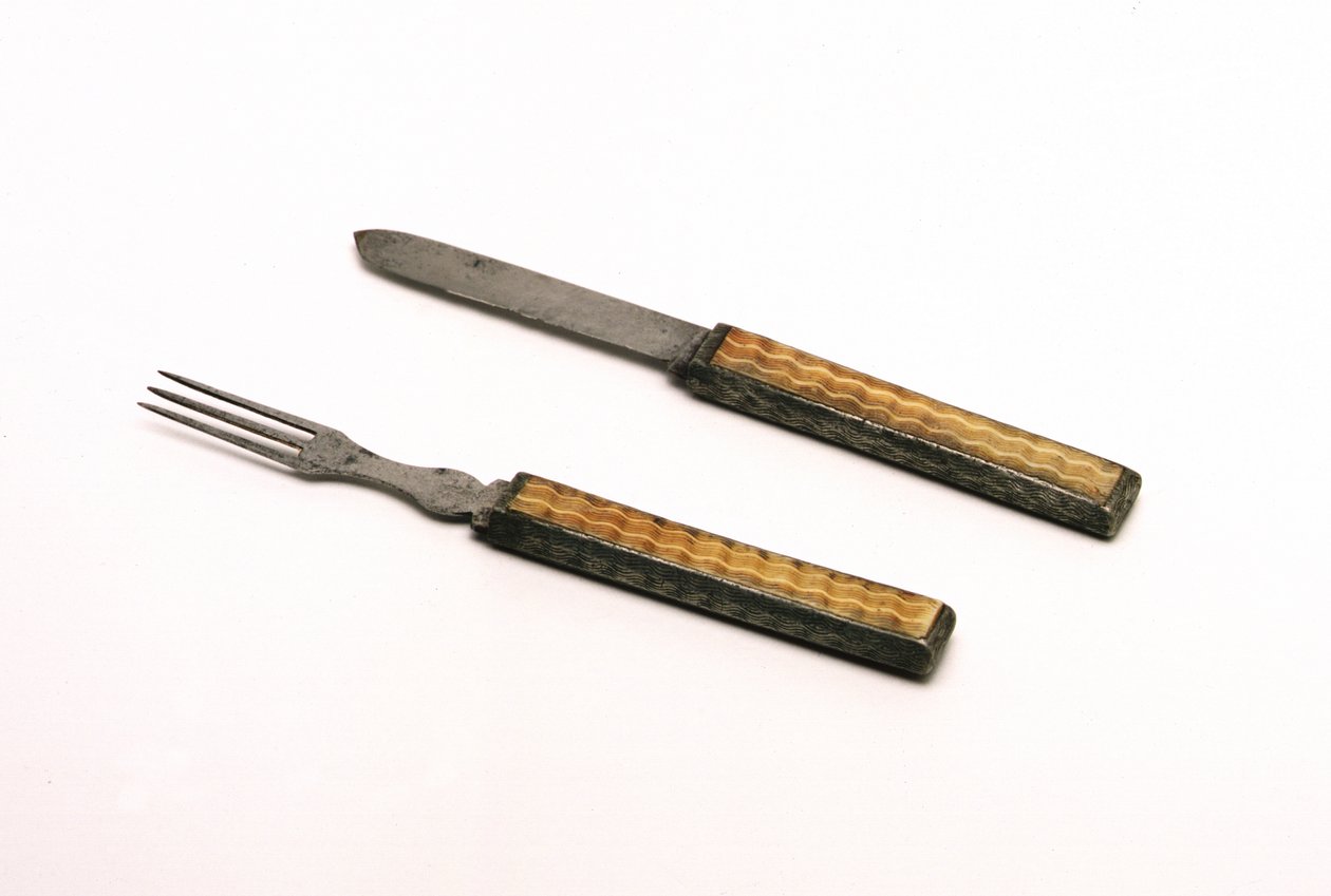 Lejrkniv og gaffel brugt af George Washington (1732-99) under den amerikanske revolution, ca. 1770 af American School