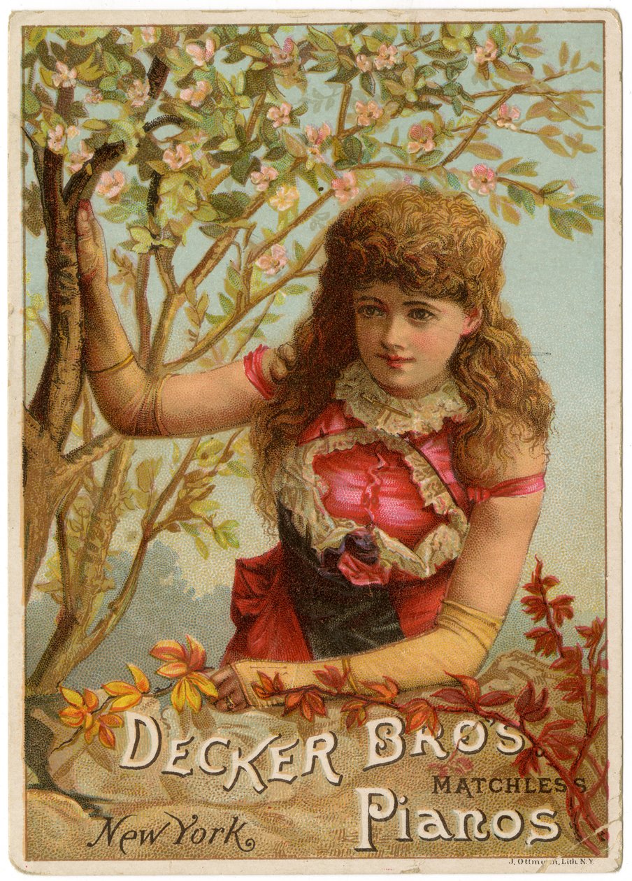 Decker Bros. Matchless Pianos, New York [trade card recto] (farve litho [trade card]) af American School