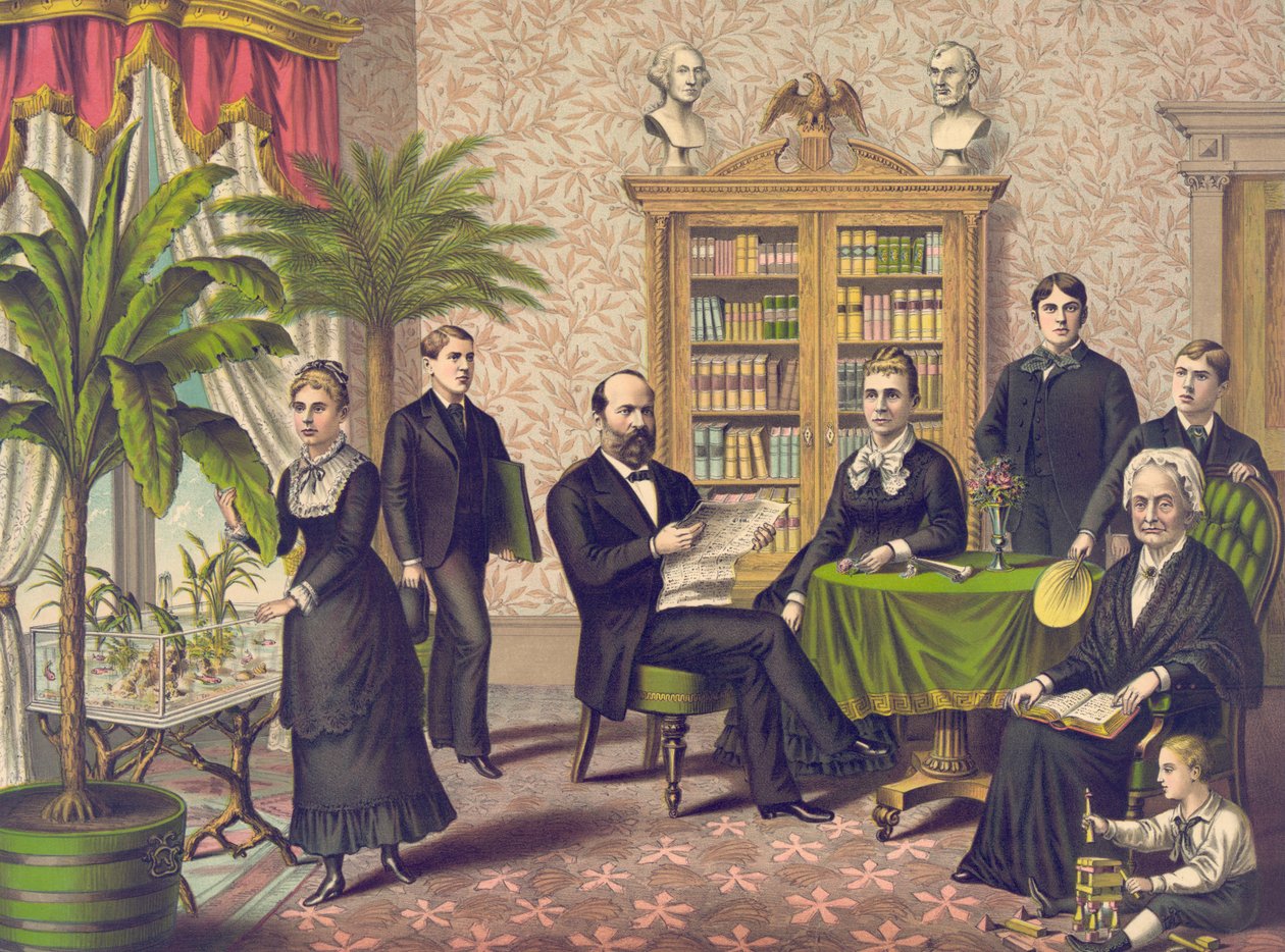 James Garfield og hans familie, pub. Kurz & Allison, ca. 1882 af American School