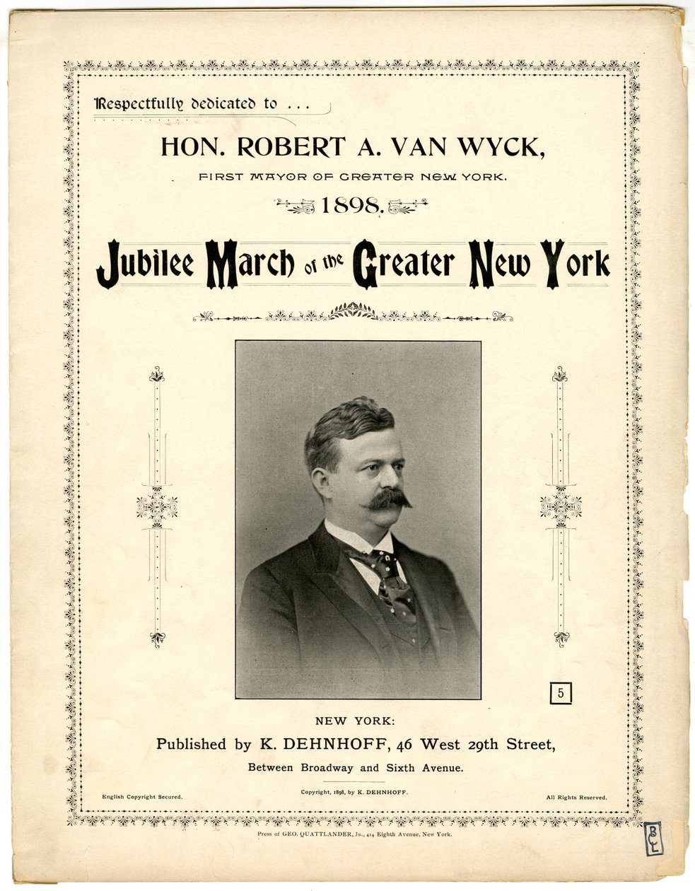 Jubilee March of Greater New York [nodeomslag], 1898 (litografi [nodeomslag]) af American School