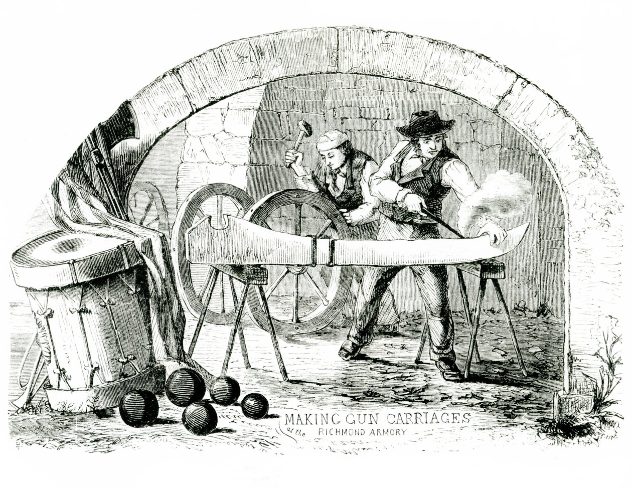Fremstilling af pistolvogne i hånden på Richmond Armory, 1860