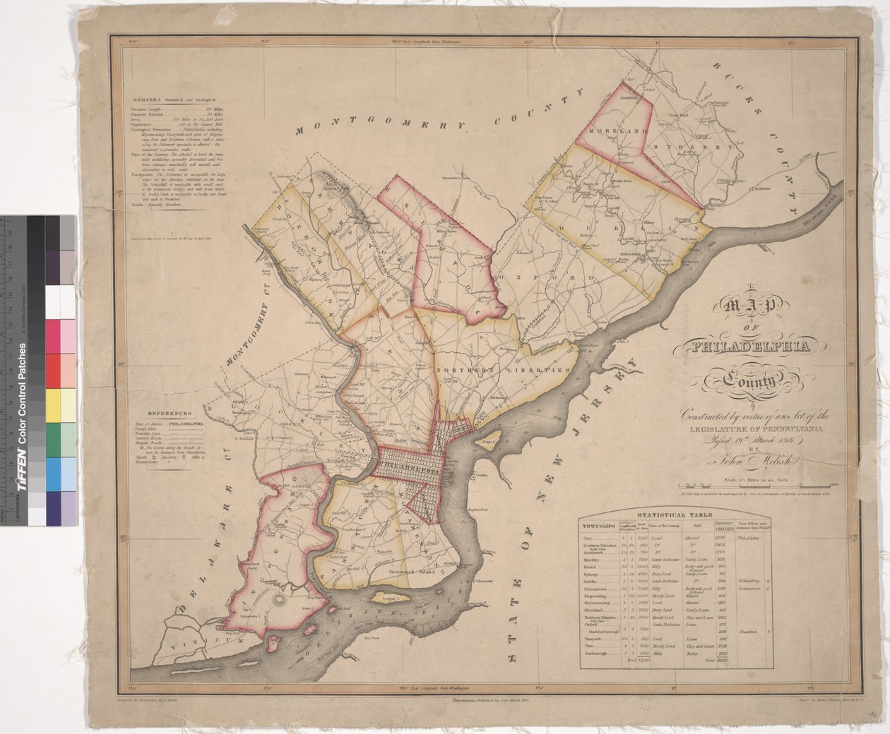 Kort over Philadelphia County, 1819 af American School