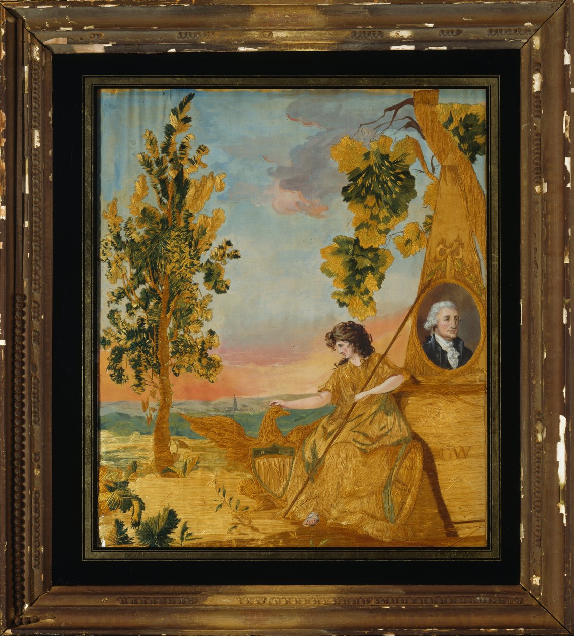 Broderet mindesmærke, ca. 1805-15 (silke, linned og wc) af American School
