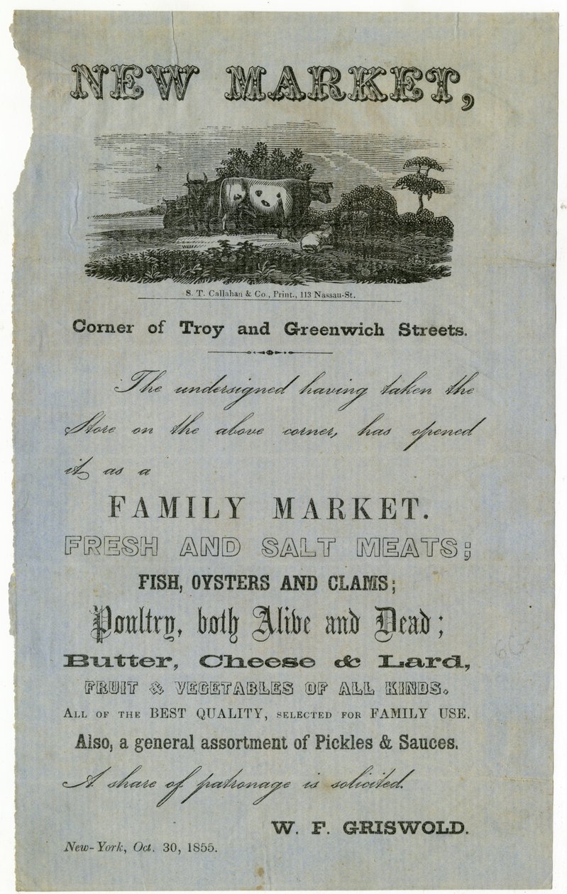 New Market, Corner of Troy and Greenwich Streets.... Family Market., 1855 af American School