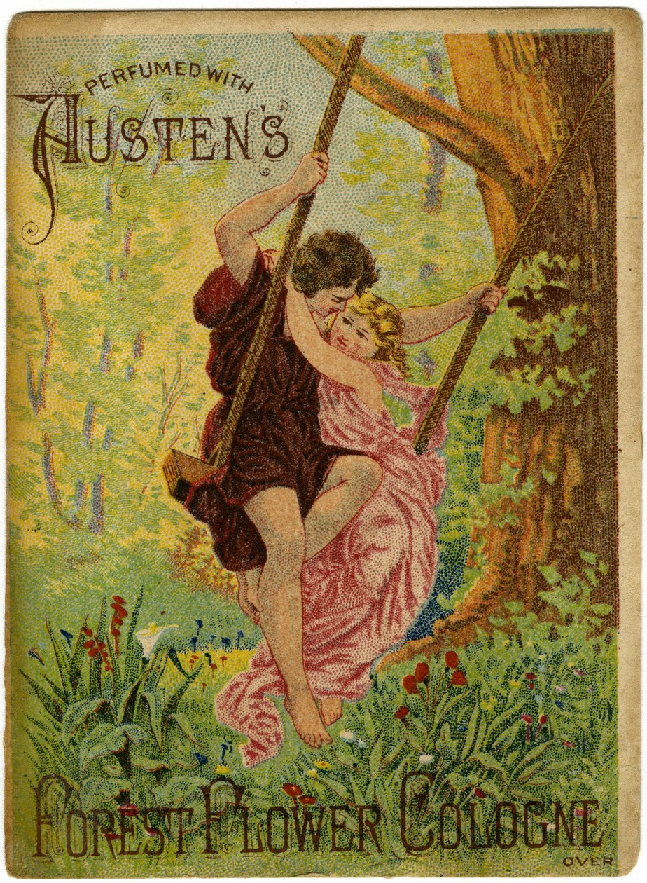 Parfumeret med Austens Forest Flower Cologne; S.B, Cooper, forhandler af stoffer? [handlekort recto] af American School
