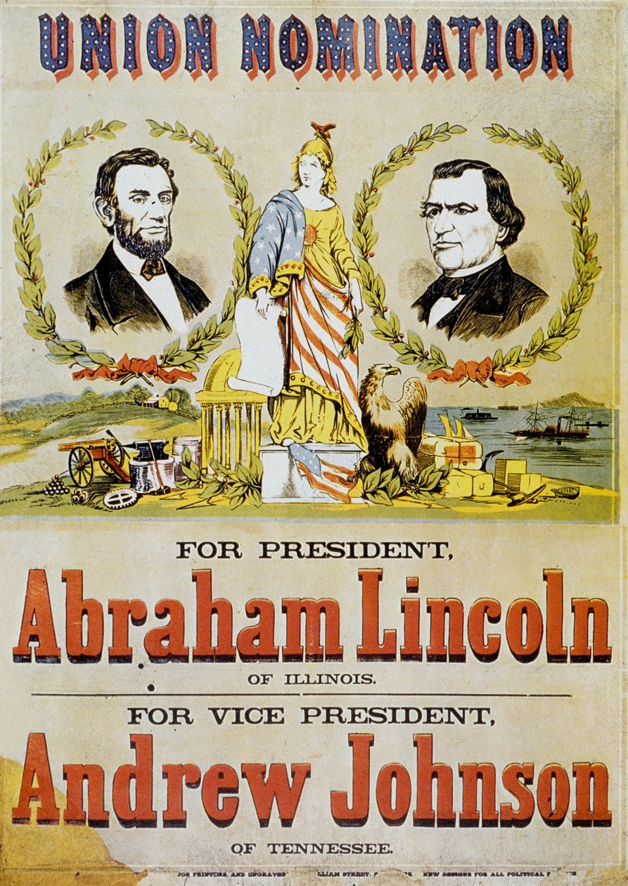 Plakat for amerikanske præsidentvalg: kandidat Abraham Lincoln og hans vicepræsident Andrew Johnson, 1860 af American School
