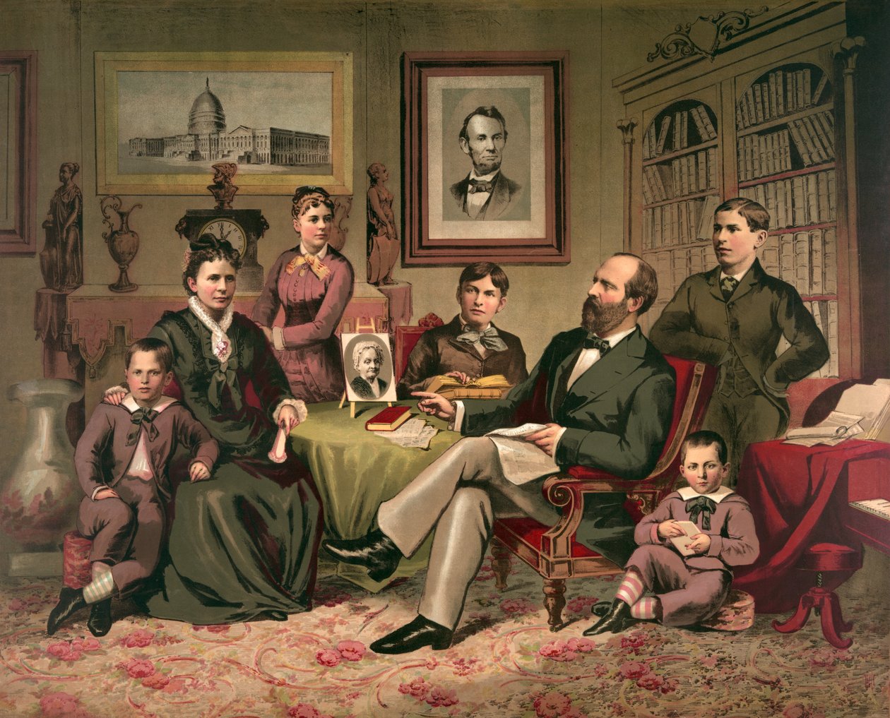 Præsident Garfield og familie, pub. 1882 af American School