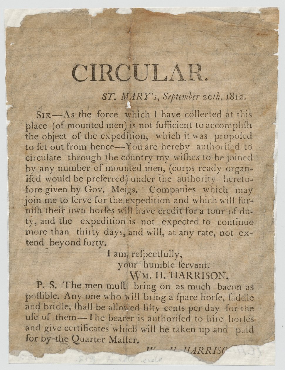 Hvervningsplakat for krigen i 1812 af American School