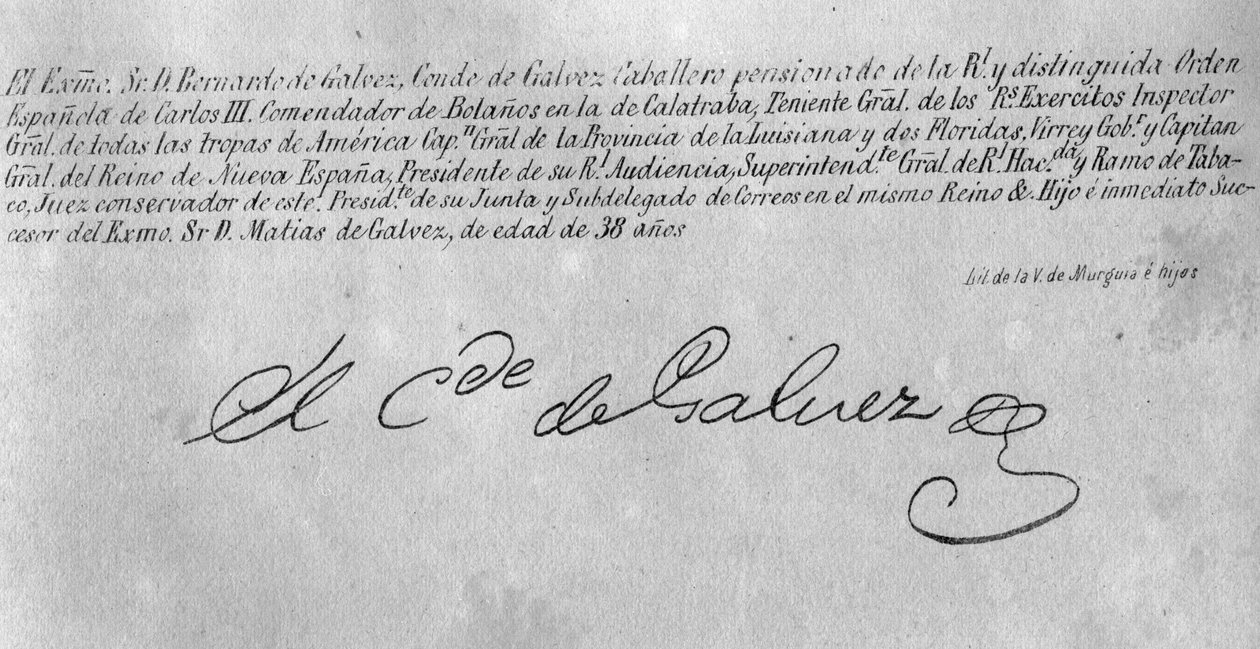 Underskrift af Bernardo de Galvez (1746-86) (detalje 242187) af American School