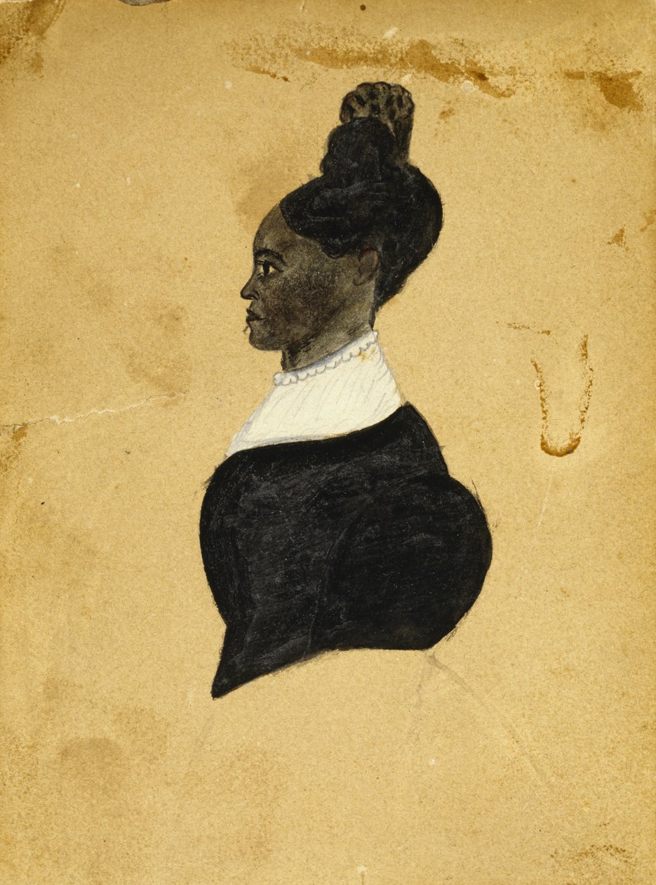 Silhuettegning af en ung kvinde, ca. 1840-1850 (sort blæk med kridtaftegning på vævet træmassepapir) af American School