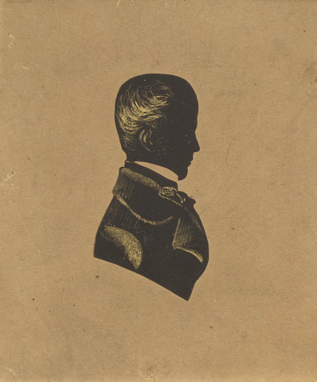 Silhuet af en mand, ca. 1800-1850 (sort papir med forgyldte highlights) af American School