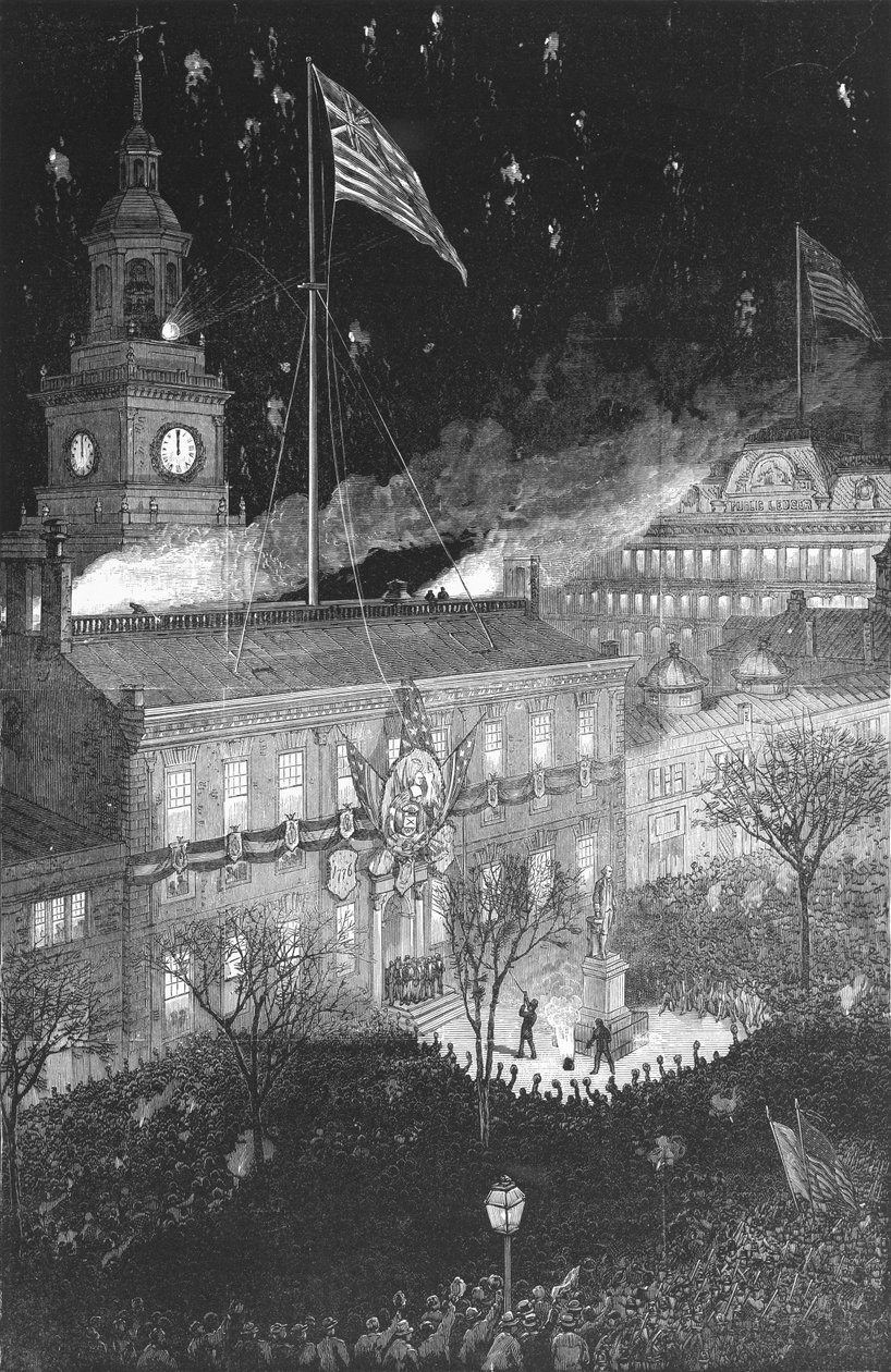 The Centennial Fourth Illumination of Independence Hall, 1876 af Schell og Hogan for Harpers Weekly Magazine af American School