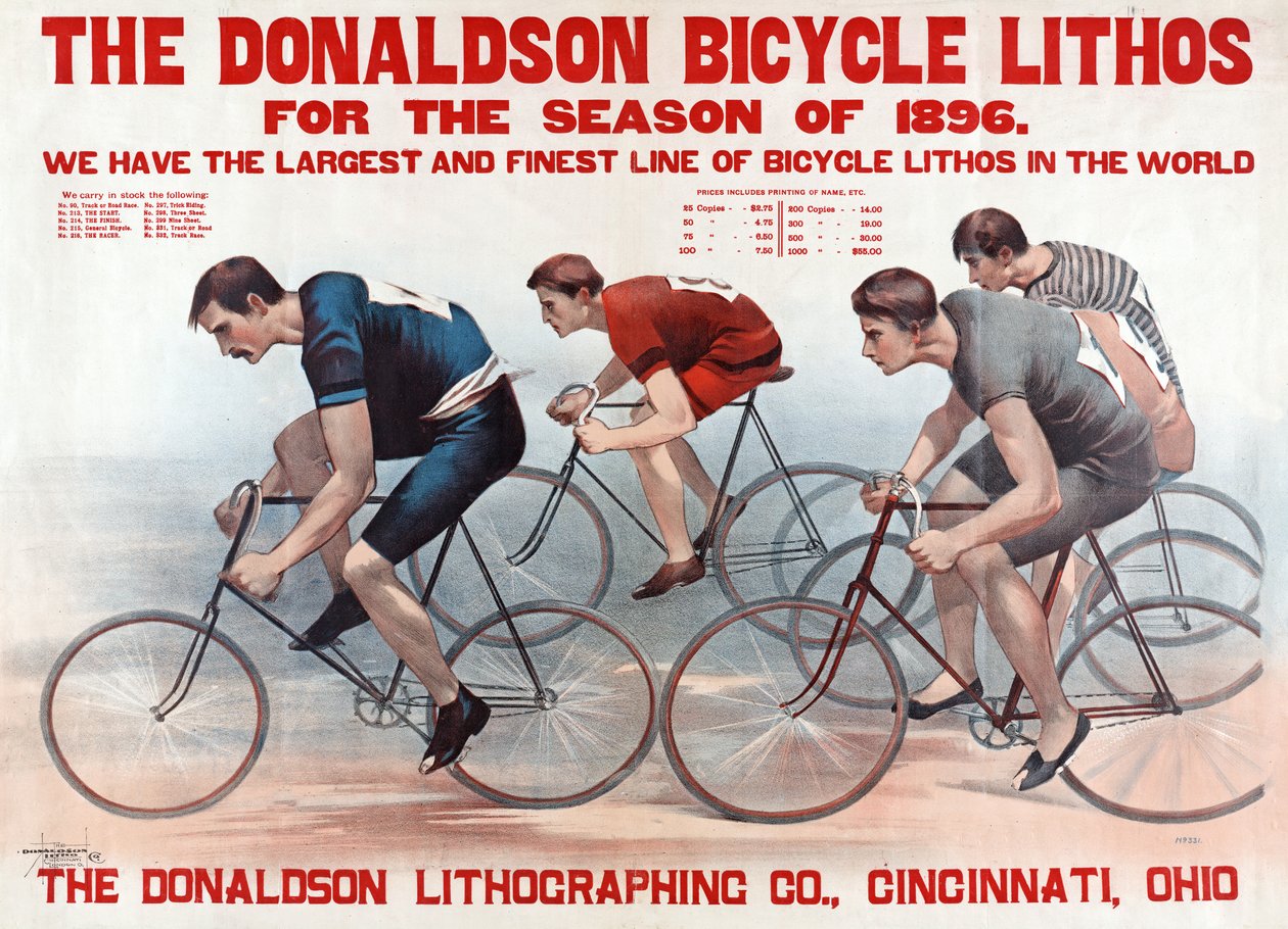The Donaldson Bicycle Lithos for sæsonen 1896, udgivet. 1896 (collour litografi) af American School