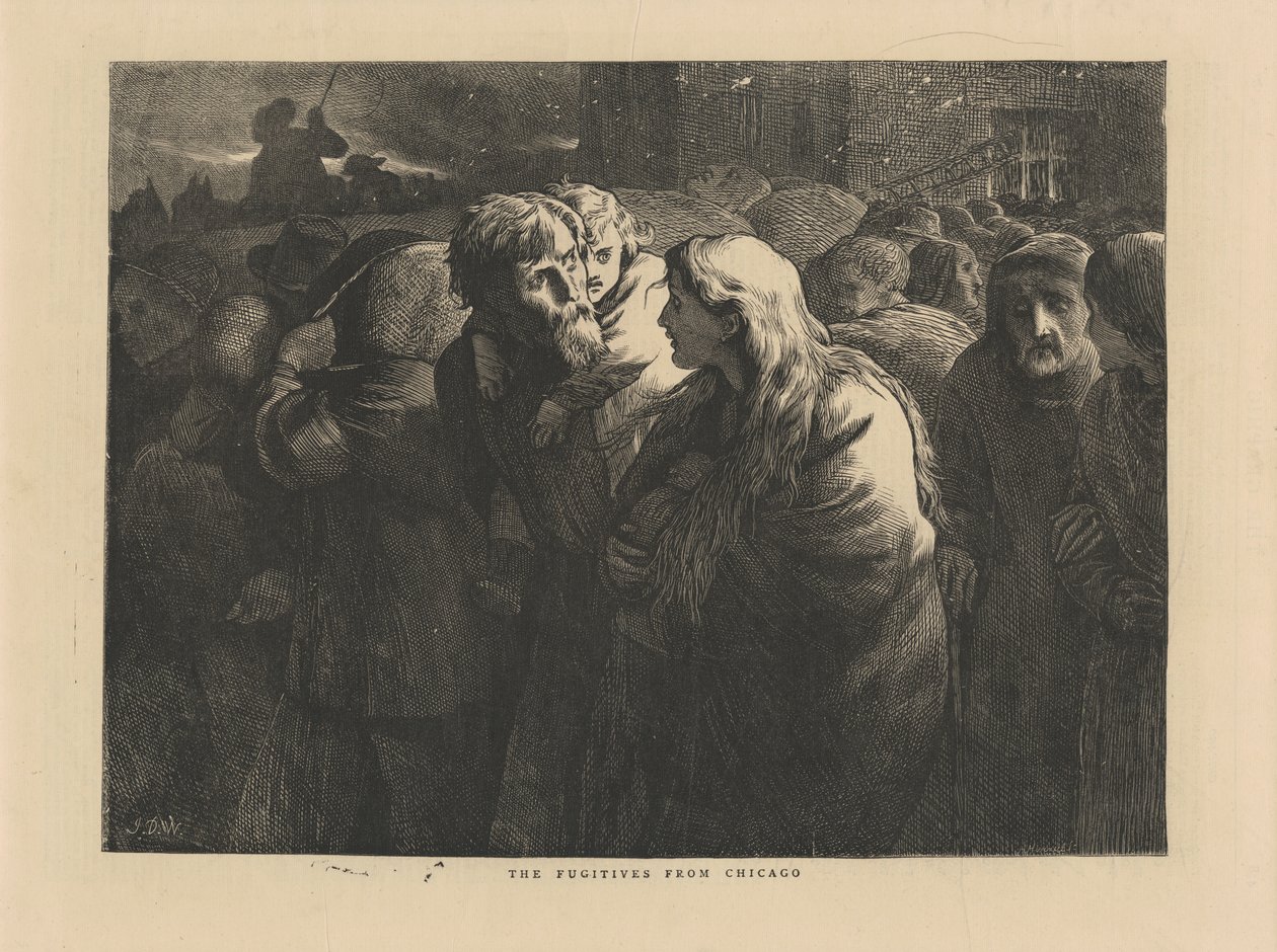 The Fugitives from Chicago, illustration fra The Graphic, 1871 af American School