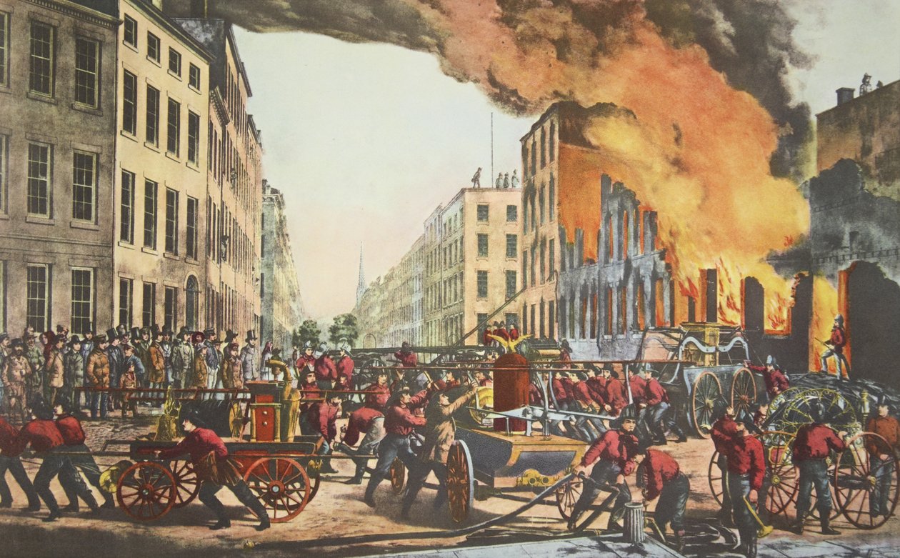 The Life of a Fireman - The Ruins, udg. 1854 Currier & Ives af American School