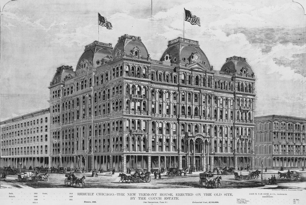 The New Tremont House, illustration fra Land Owner, marts 1873 supplement af American School