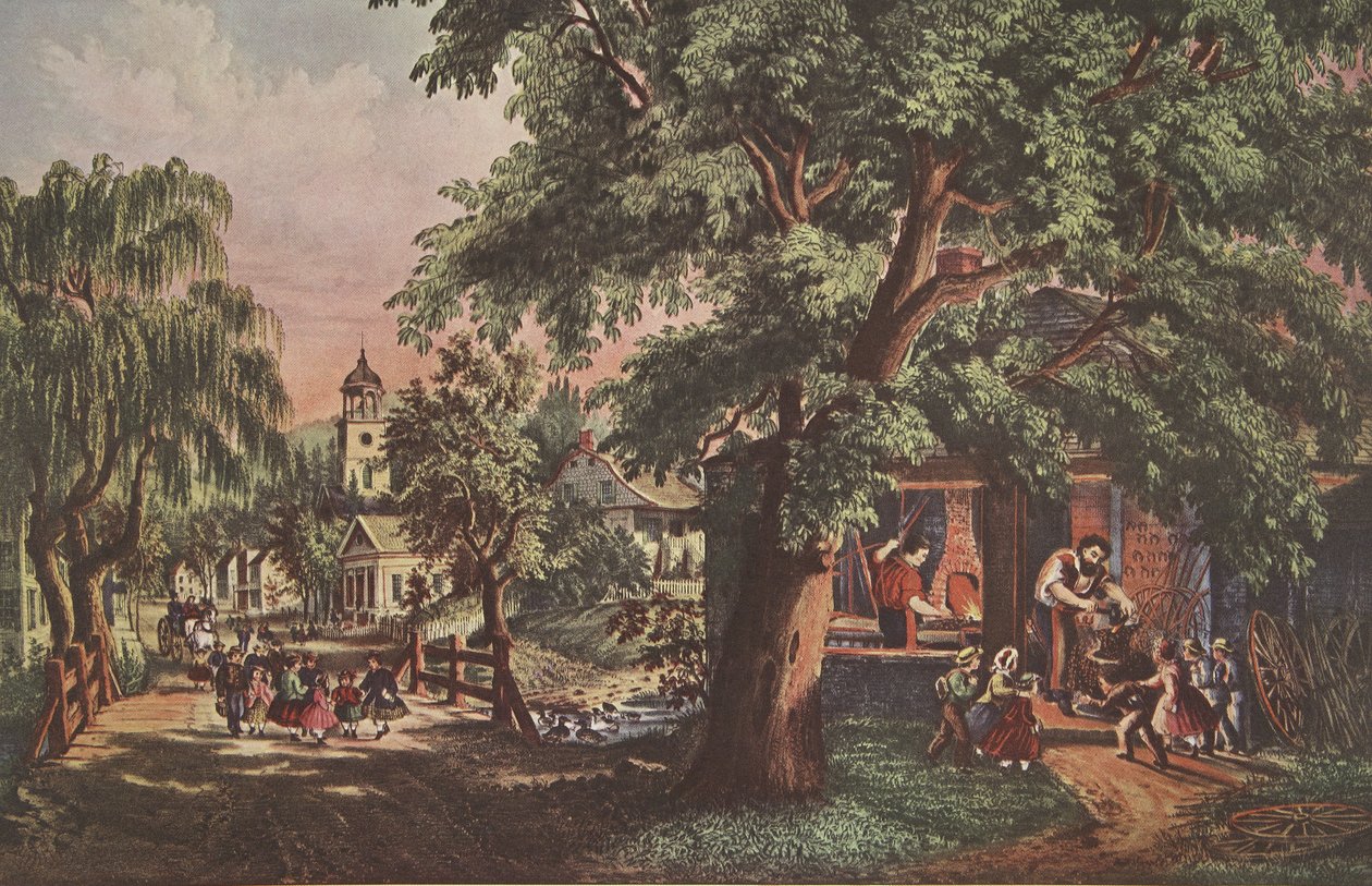The Village Blacksmith, pub. 1864, Currier & Ives af American School